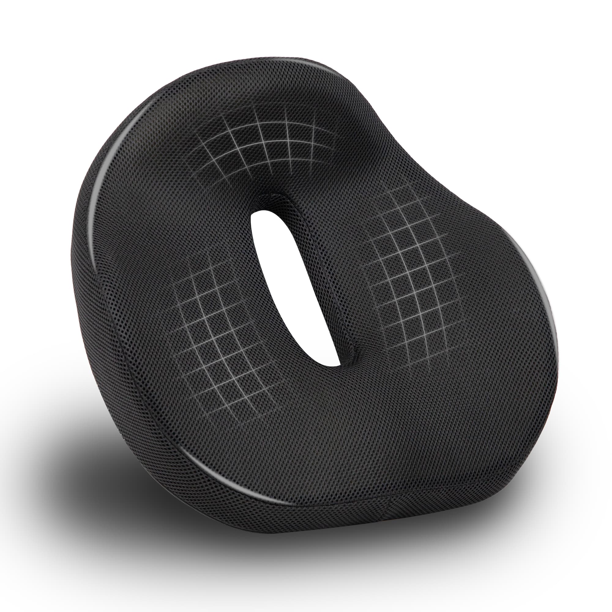 Mind Reader Donut Pillow with Air-Cloud Technology, Ergonomic Memory Foam Seat Cushion for Tailbone, Hemorrhoid, Pregnancy & Lower Back Pain Relief, Washable Cover, Black